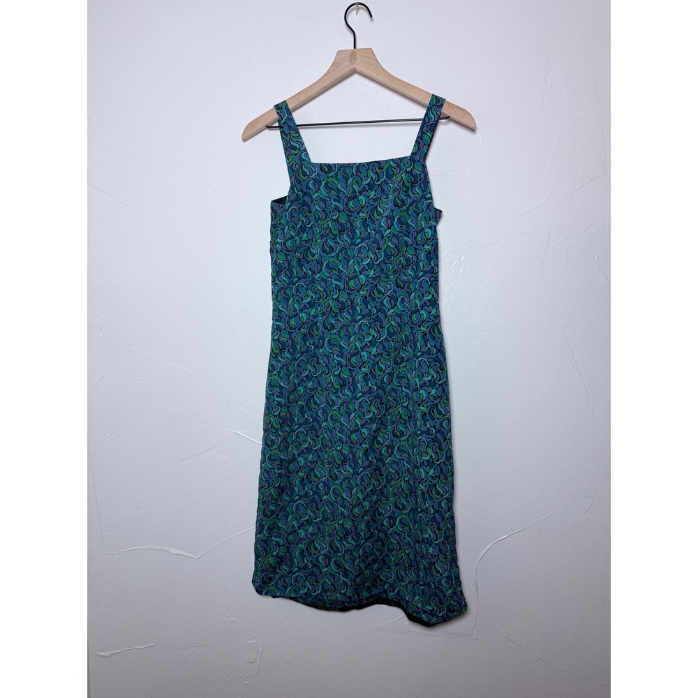 Vintage Harold's Blue Green Abstract Print Sleeveless Midi Dress Size 2